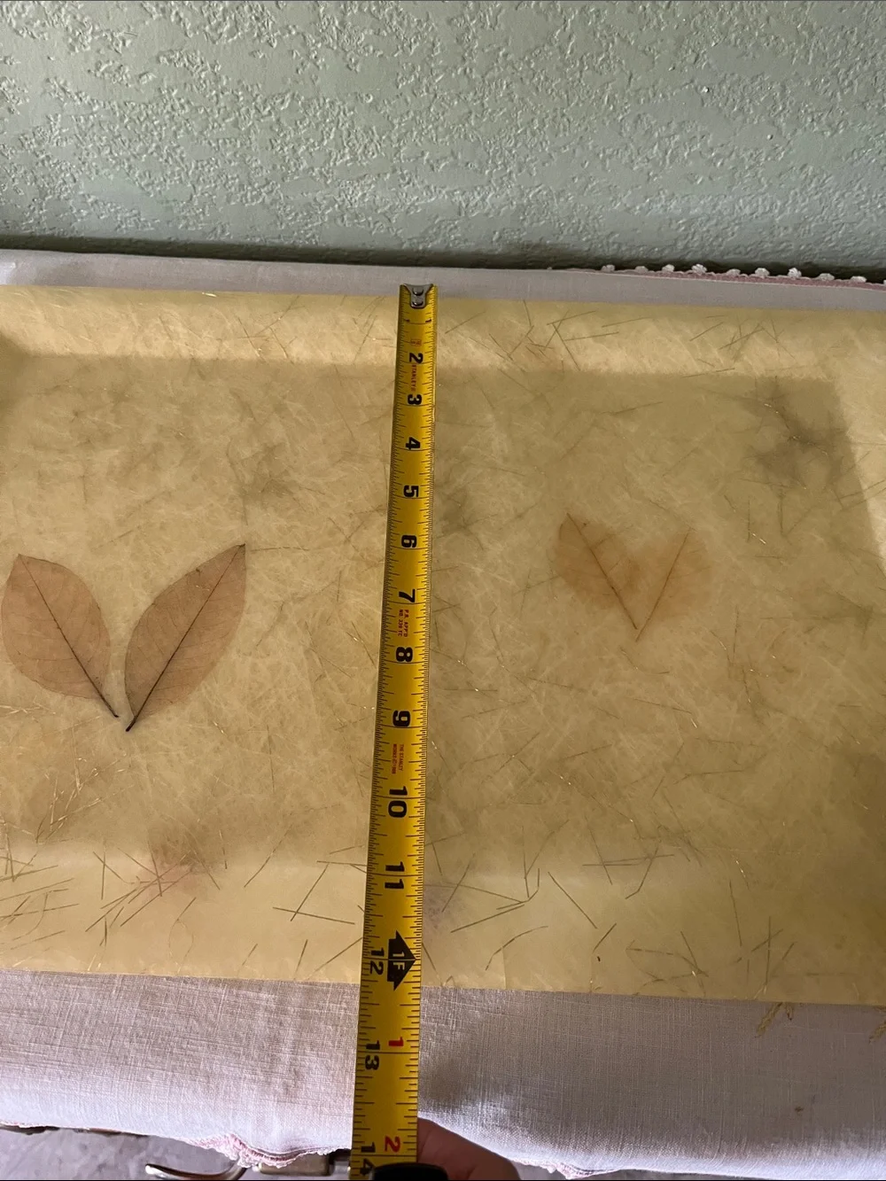 Vintage 1950s Fiberglass Serving Tray Embedded Leaves Gold Metallic MCM